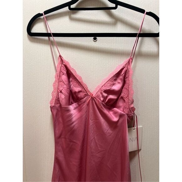 NIA JASMINE DRESS - Pink Satin ankle length bias slip dress size S NWT$108 - Picture 5 of 7